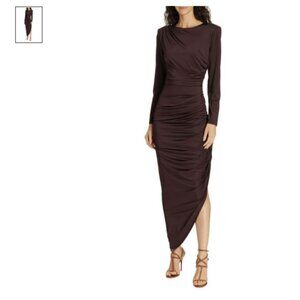 Veronica Beard Tristana Dress Long Sleeve Ruched Asymmetric Midi Cocktail Size 0